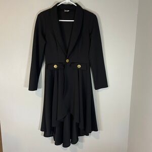 VTG Vamp Black High-Low Victorian Steampunk Jacket Gold Buttons Size M Gothic